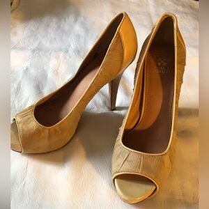 Vince Camuto Platform Open Toe Bisque Chiffon/Napa Heels. Size 9.5 B